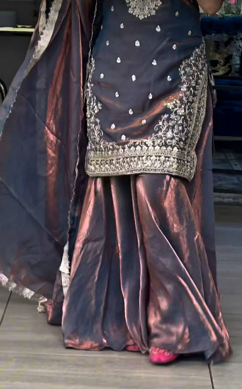 Midnight Mauve Iridescent Zari Couture